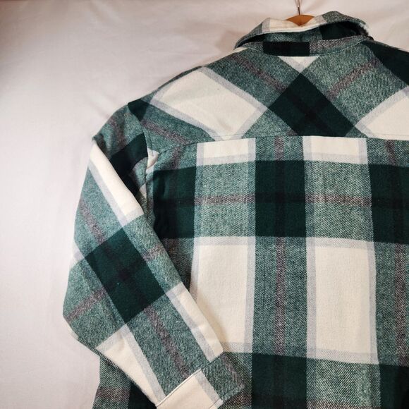 HFX Womens Flannel Shirt Jacket Size Small Green White Plaid Snap Up Pockets - Picture 6 of 16